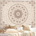 Boho Floral Mandala Tapestry Wall Hanging - Aesthetic Beige Brown