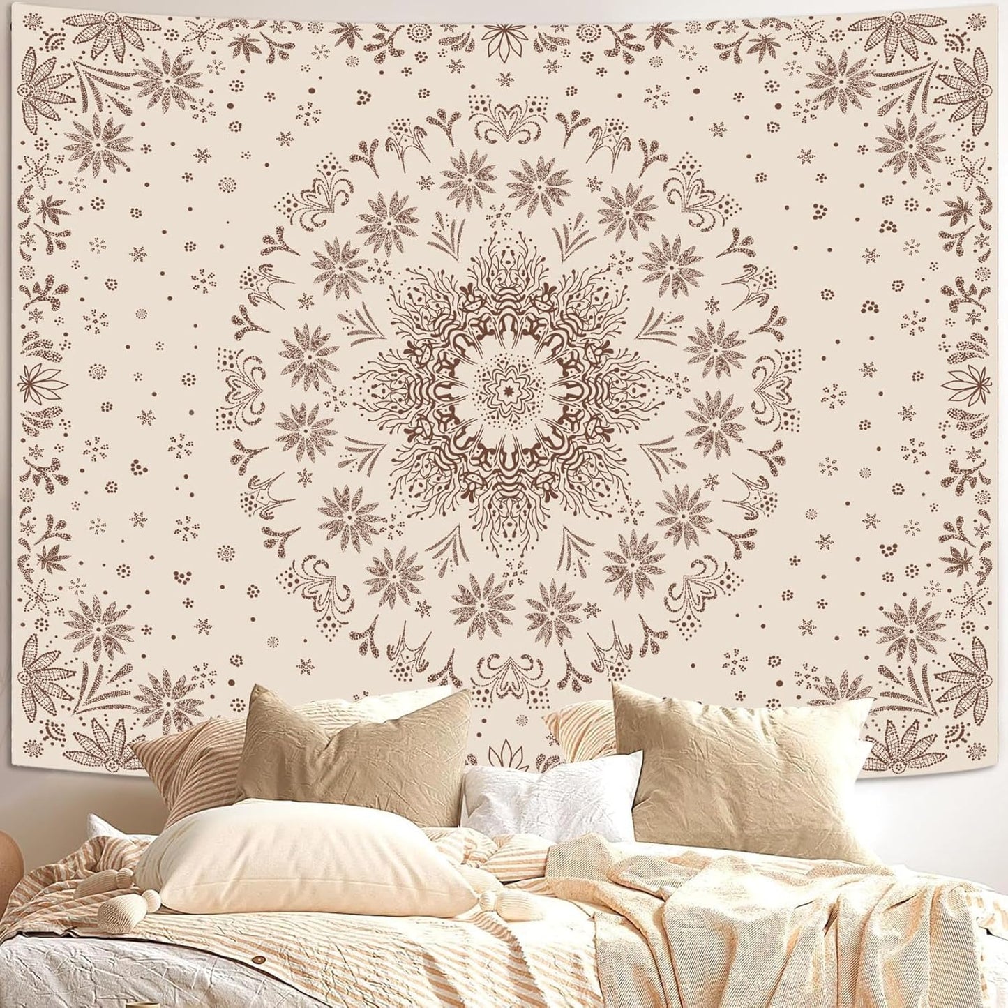 Boho Floral Mandala Tapestry for Bedroom and Living Room Decor