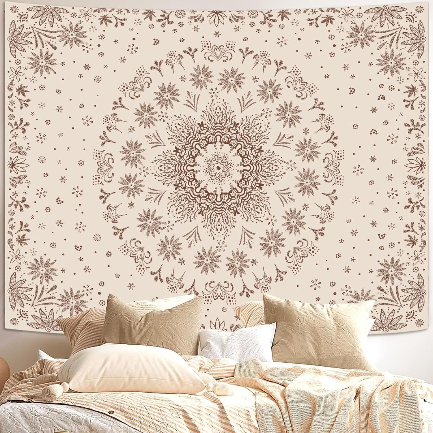 Boho Floral Mandala Tapestry for Bedroom and Living Room Decor