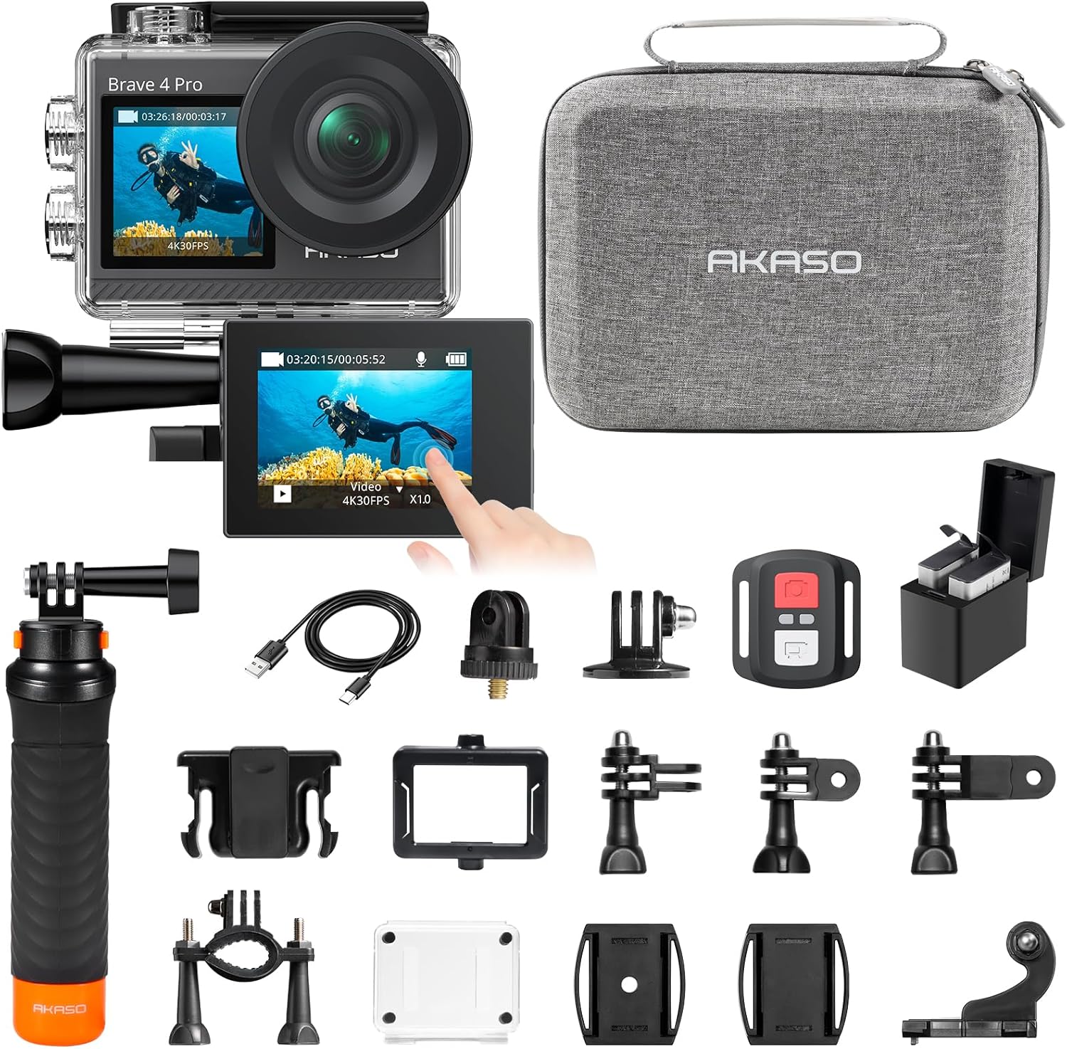 AKASO Brave 4 Pro Action Camera Bundle - 4K30 EIS Ultra HD