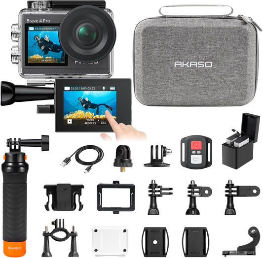 AKASO Brave 4 Pro Action Camera Bundle - 4K30 EIS Ultra HD