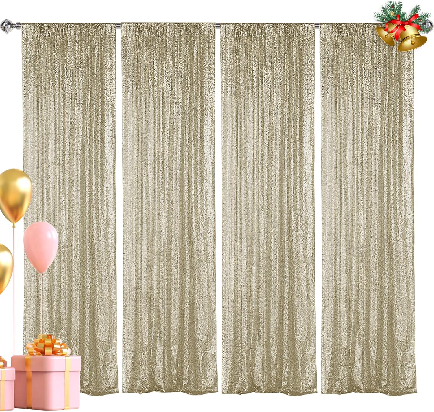 Champagne Sequin Backdrop Curtain for Parties and Weddings