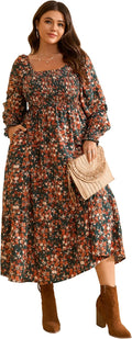 Long Sleeve Floral Maxi Dress with Pockets for Plus Size Women