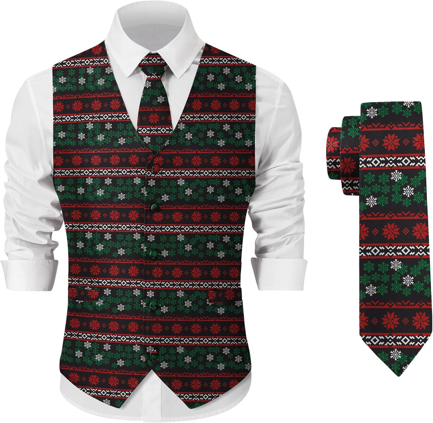 Arvilhill Men's Christmas Suit Vest with Tie for Festive Wear