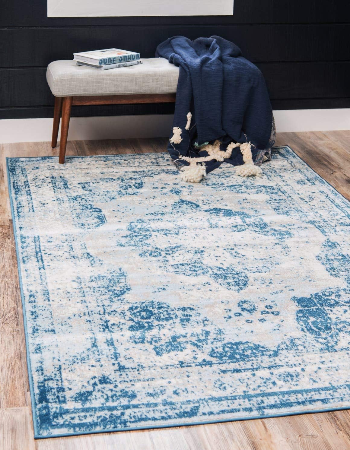 Unique Loom Sofia Collection Area Rug - Vintage Blue Ivory Design