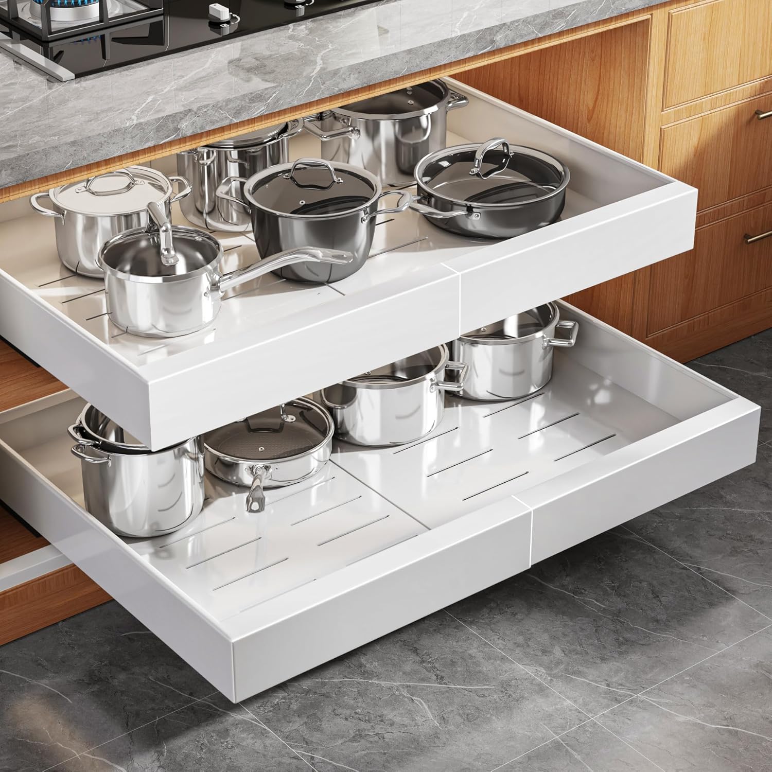 Expandable Pull Out Cabinet Organizer for Framed Cabinets