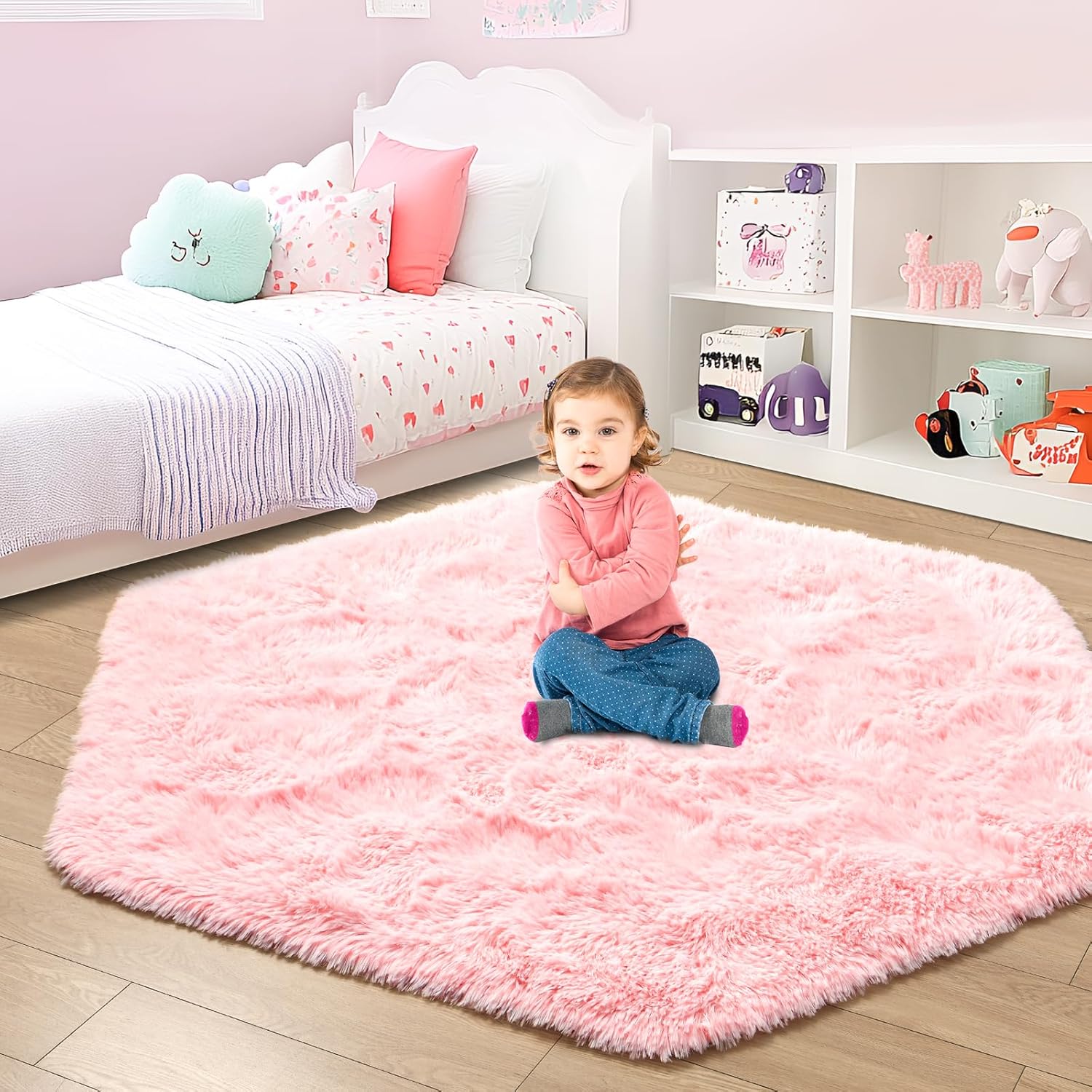 Soft & Stylish Pink Hexagon Rug for Playful Kids Room