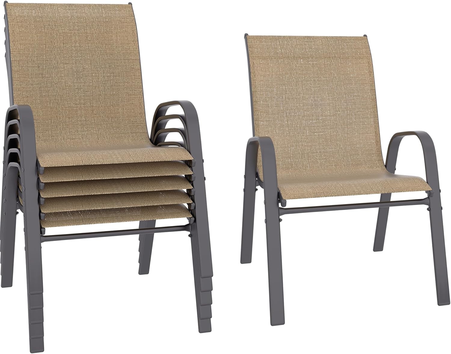 Patio Chairs Set of 6 with Breathable Fabric and Metal Frame