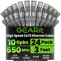 24-Pack Cat 6 Ethernet Cables 3 ft - Fast 10Gbps Network Patch Cords