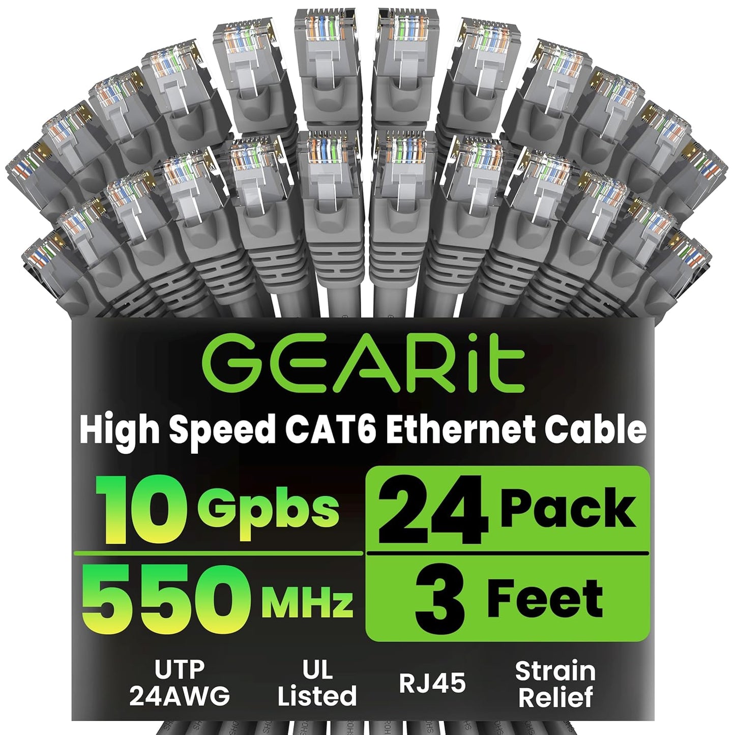 GearIT Cat 6 Ethernet Cable 24-Pack for High-Speed Networking