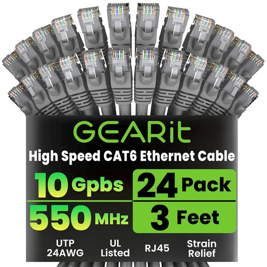 GearIT Cat 6 Ethernet Cable 24-Pack for High-Speed Networking