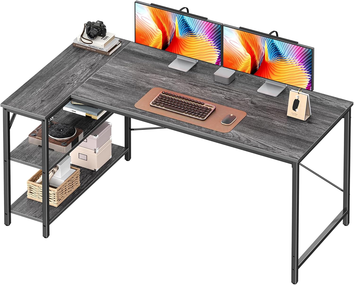 Huuger L Shaped Desk with Reversible Shelves for Home Office