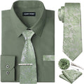 Mens Dress Shirt and Tie Set 6PCS - Solid Colors Formal Combo