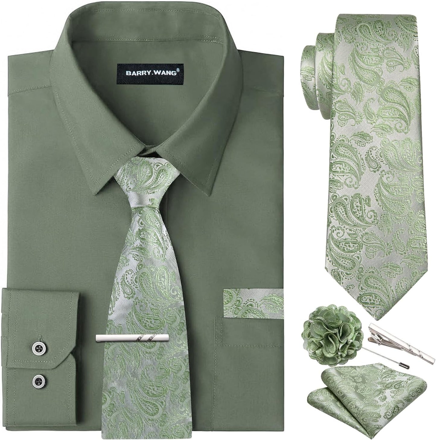 Barry.Wang Solid Colors Mens Dress Shirt and Tie Set for All Occasions