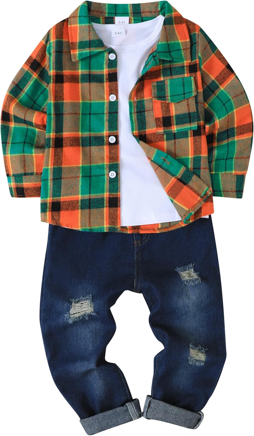 Renotemy Toddler Boy Clothes 3-Piece Flannel Outfit Set