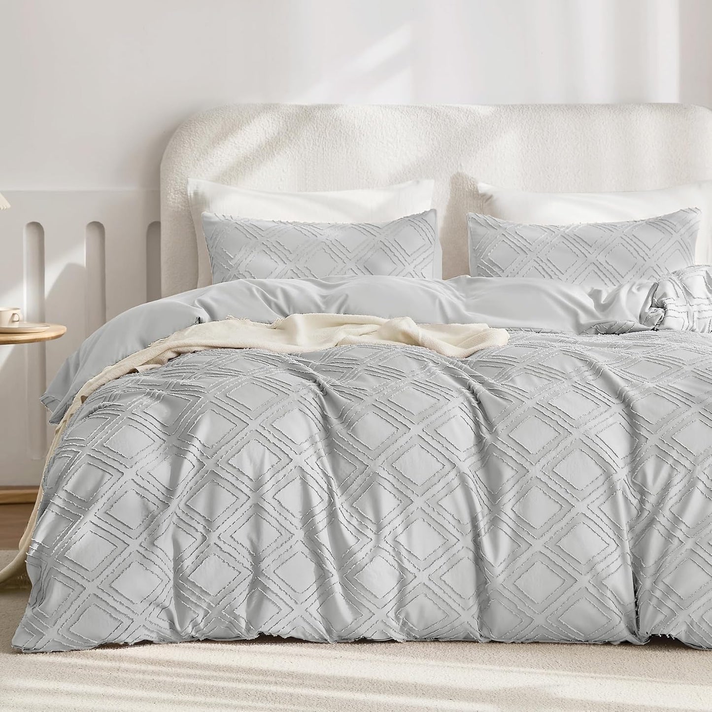 JELLYMONI Twin Duvet Cover Set in Light Grey for Boho Style