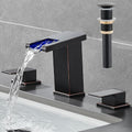 LED Bathroom Faucet 3 Hole 8 in Widespread Waterfall Faucet - Modern