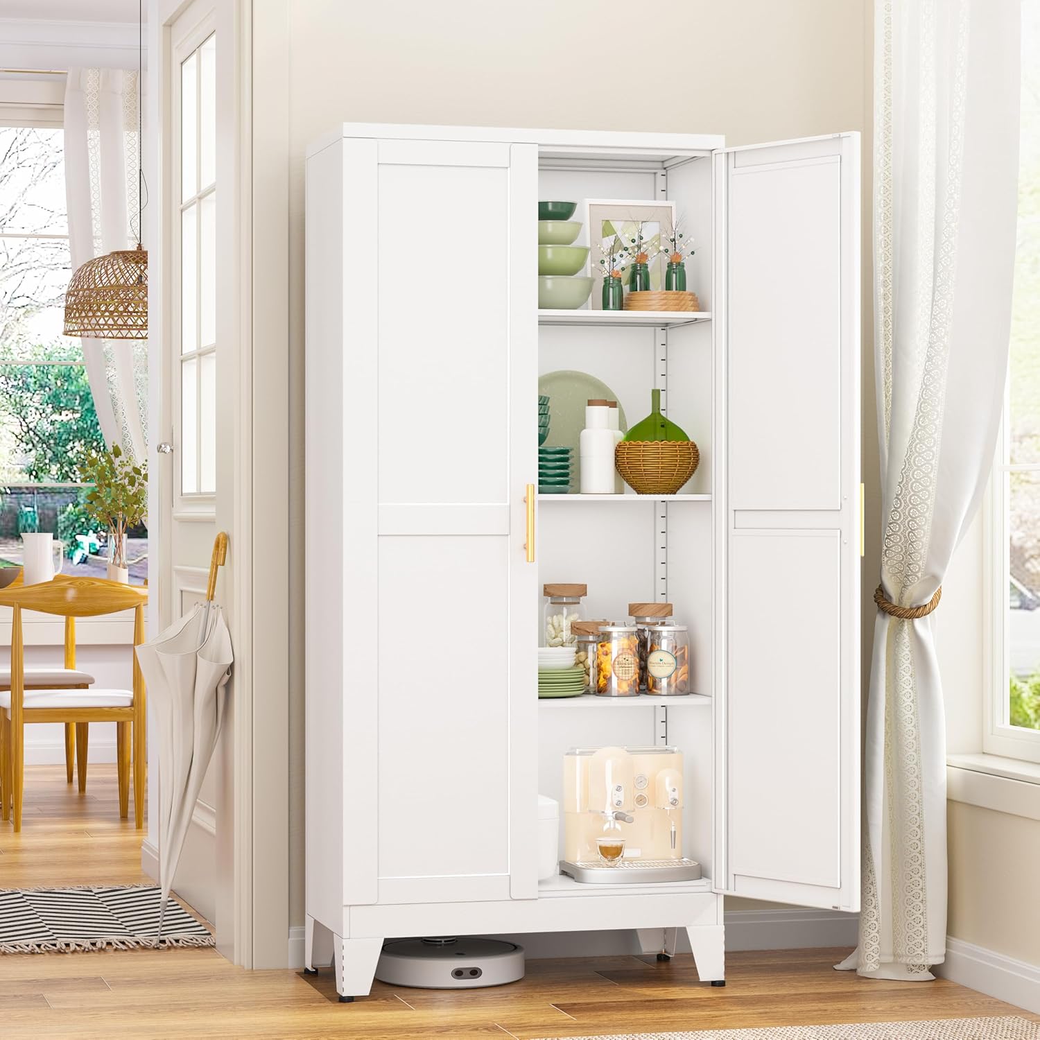 Metal Pantry Cabinet with Adjustable Shelves for Versatile Storage
