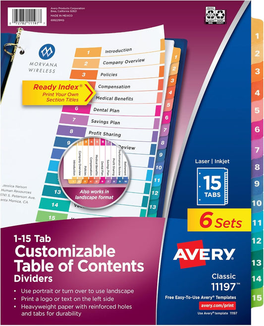 Avery 15 Tab Dividers for 3 Ring Binders - Organize Easily