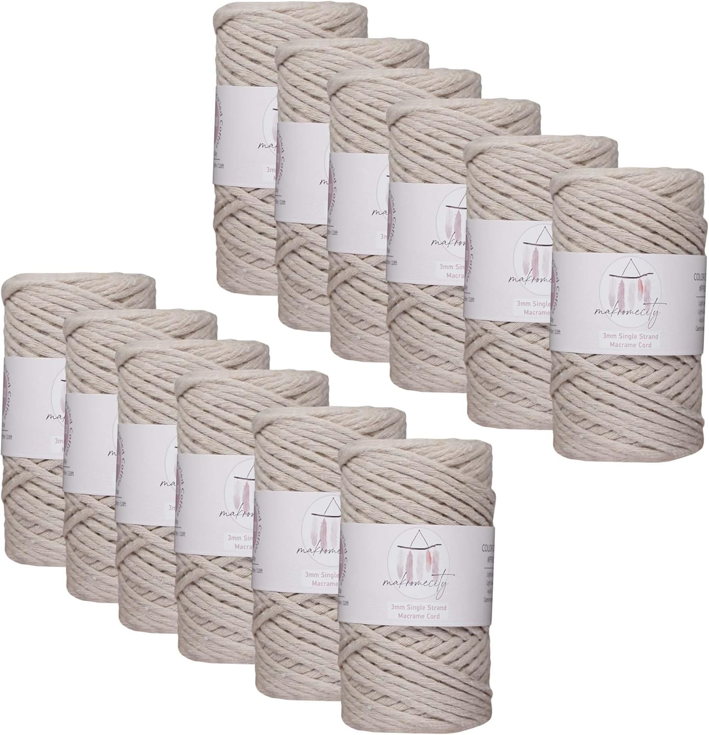12 Skeins of 3mm Single Strand Macrame Cord for Crafts