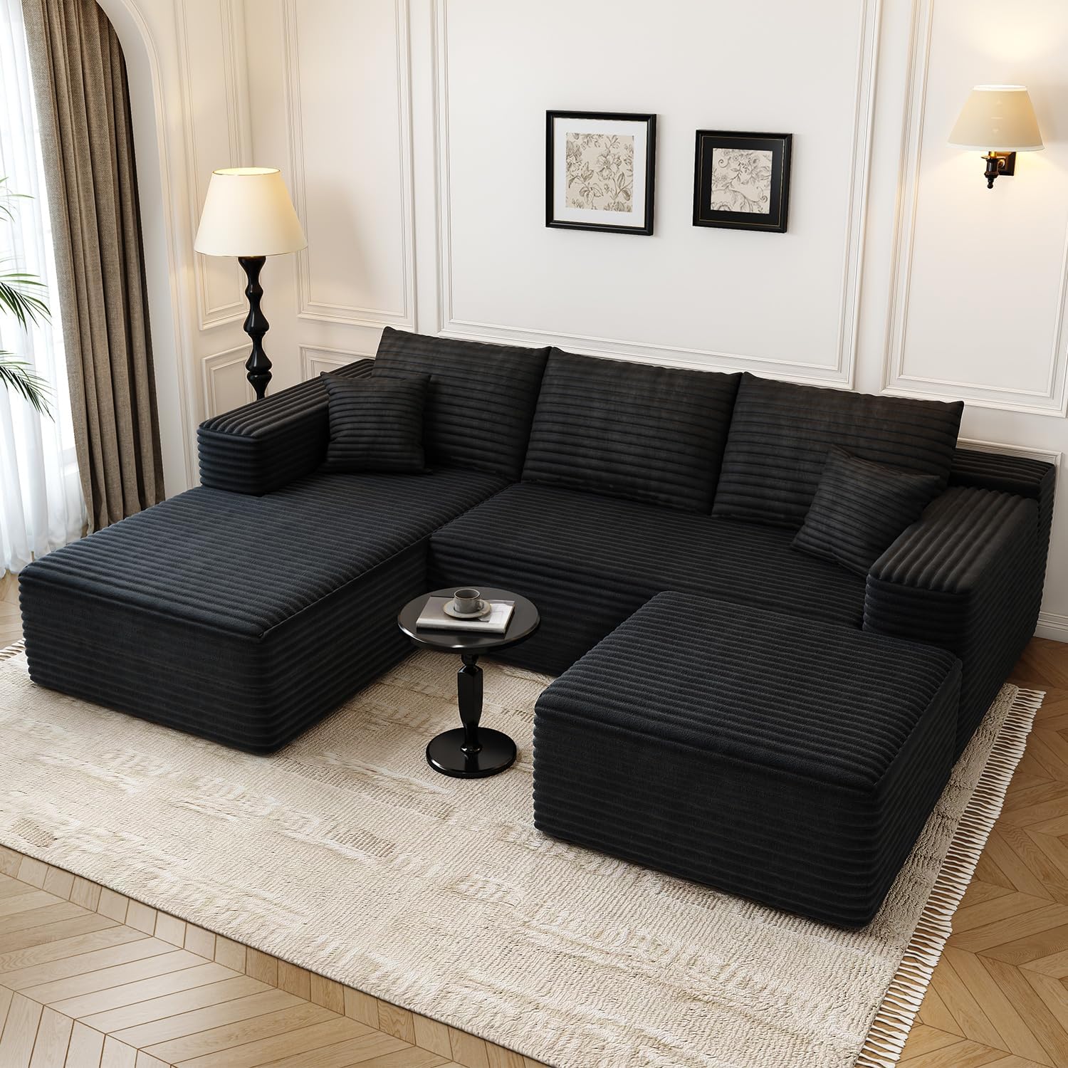 107.5in Cloud Modular Sectional Sofa with Ottoman for Comfort