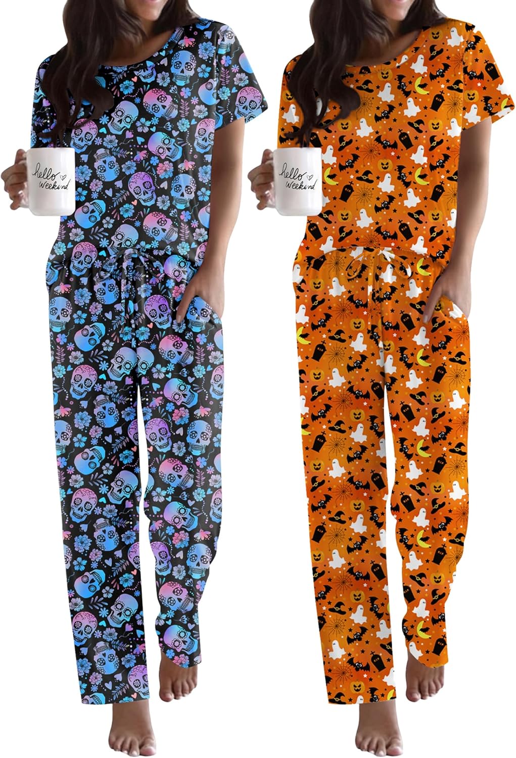 Ekouaer 2 Pack Pajamas for Women Set Soft Printed Sleepwear