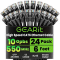 Cat 6 Ethernet Cable Pack 24-Pack 6 ft - Reliable 10 Gbps Wired