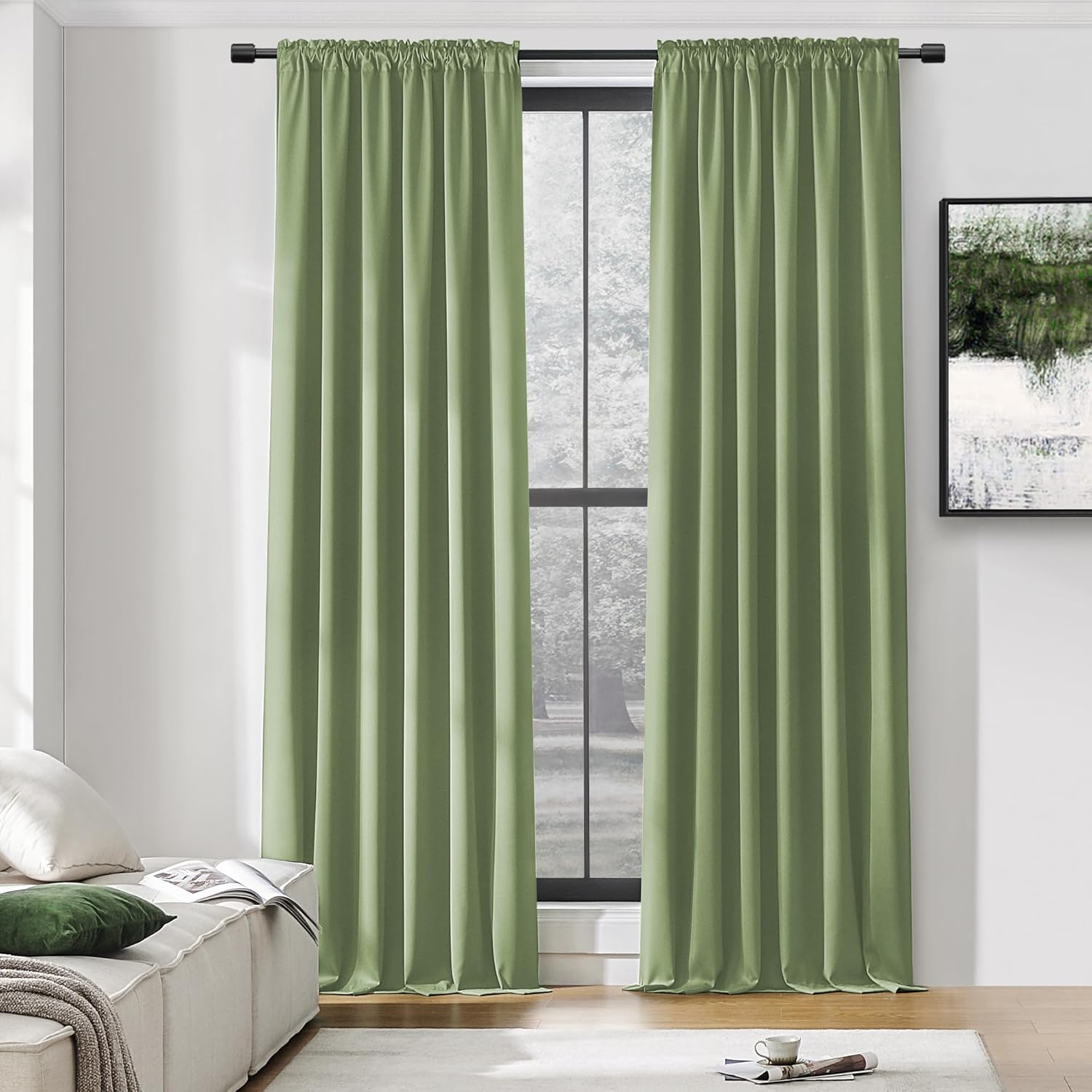 DONREN Sage Green Curtains 96 Inch Length for Room Darkening