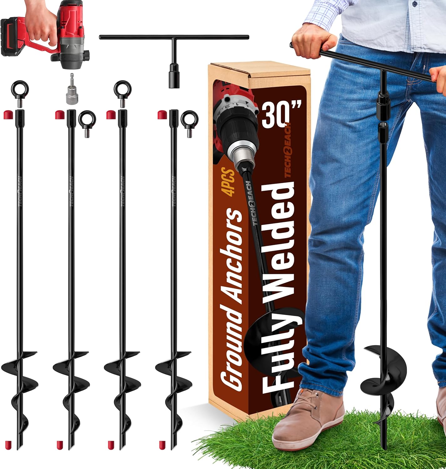 30 Inch Ground Anchors Heavy Duty Screw in Kit for Stability