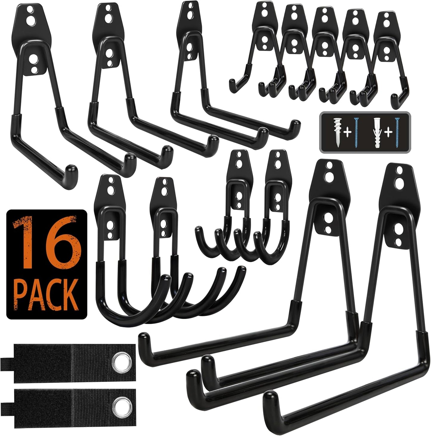 Steel Garage Storage Hooks - Heavy Duty Wall Mount for Tools