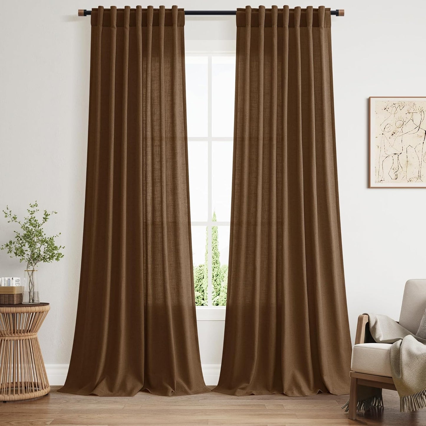 Tobacco Brown Linen Curtains 90 Inch Long for Elegant Spaces