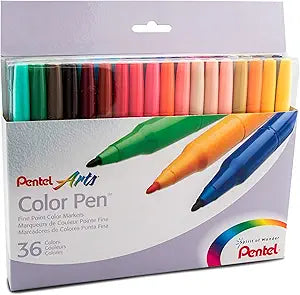 Pentel Color Pen Set of 36 Assorted Vivid Water-Based Inks
