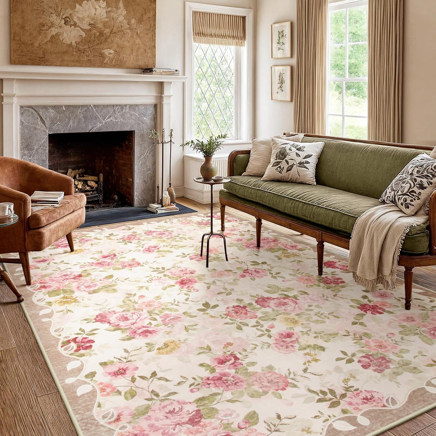 Lahome Floral Washable Rugs 5x7 for Living Room and Bedroom