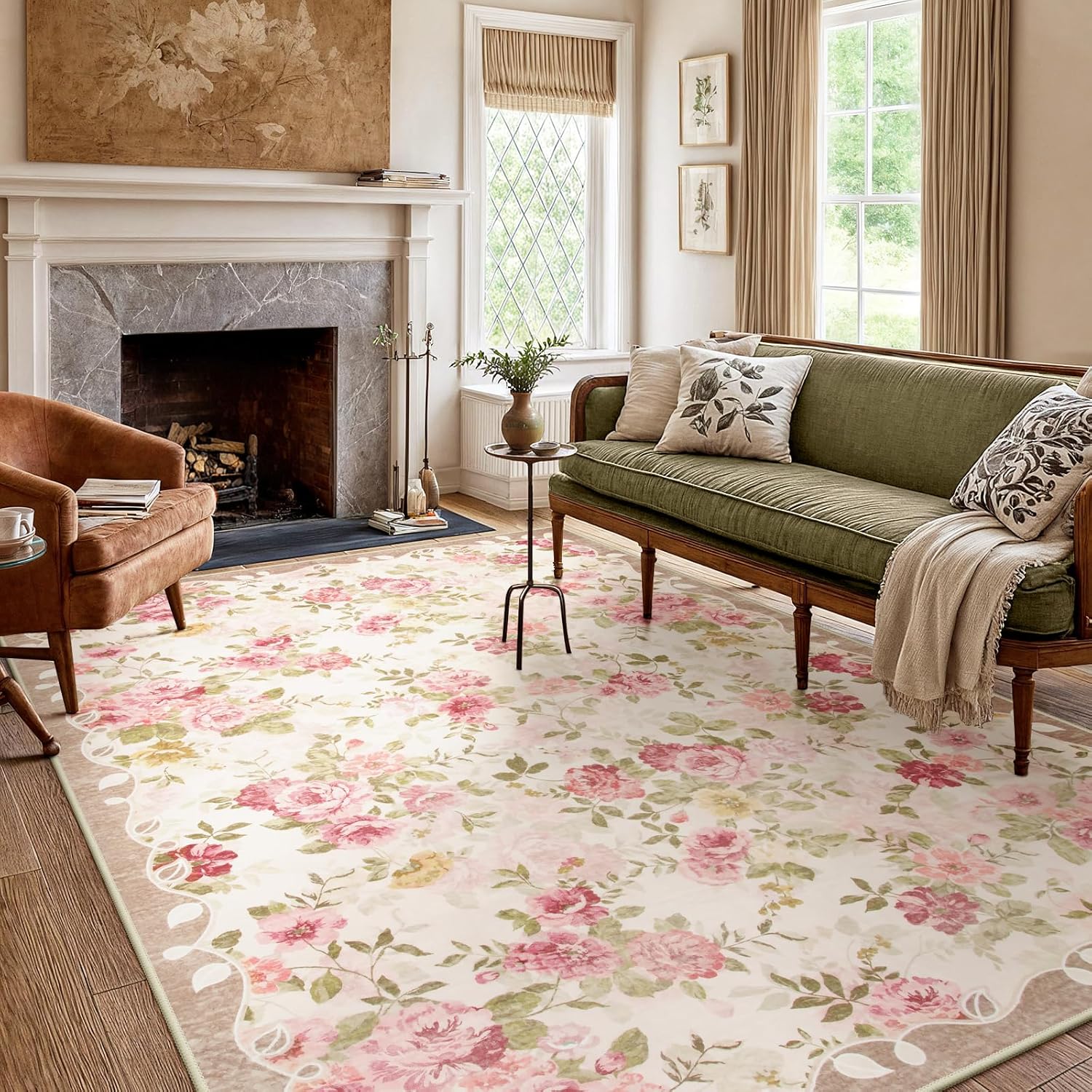 Lahome Floral Washable Rugs 5x7 for Living Room and Bedroom