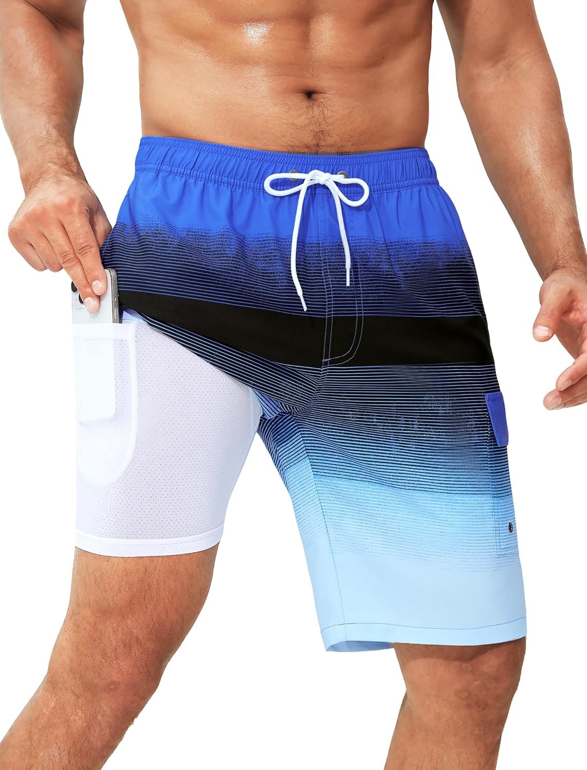 SILKWORLD Men's Swim Trunks with Compression Liner for Comfort