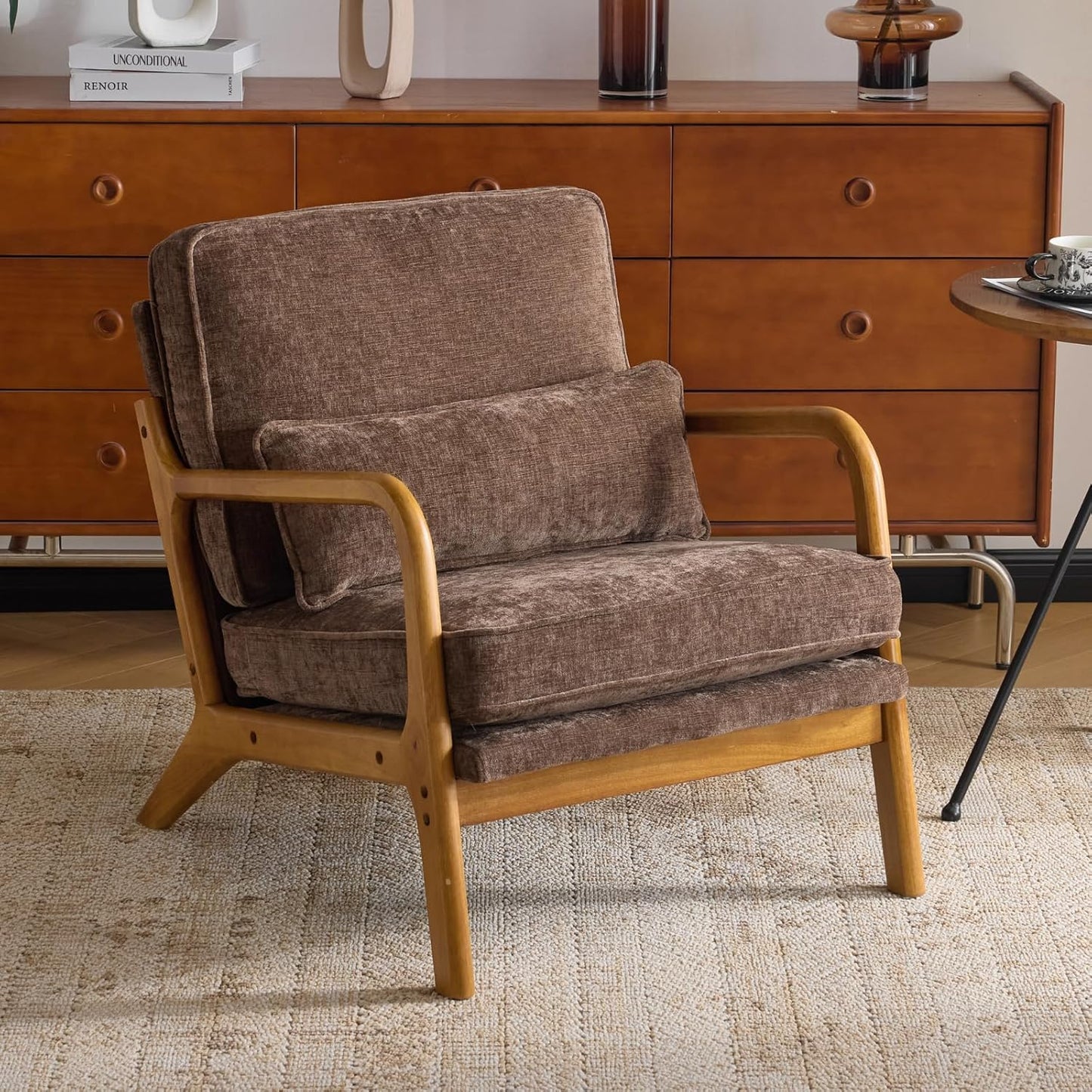 Mid Century Modern Accent Chair with Lumbar Pillow for Comfort