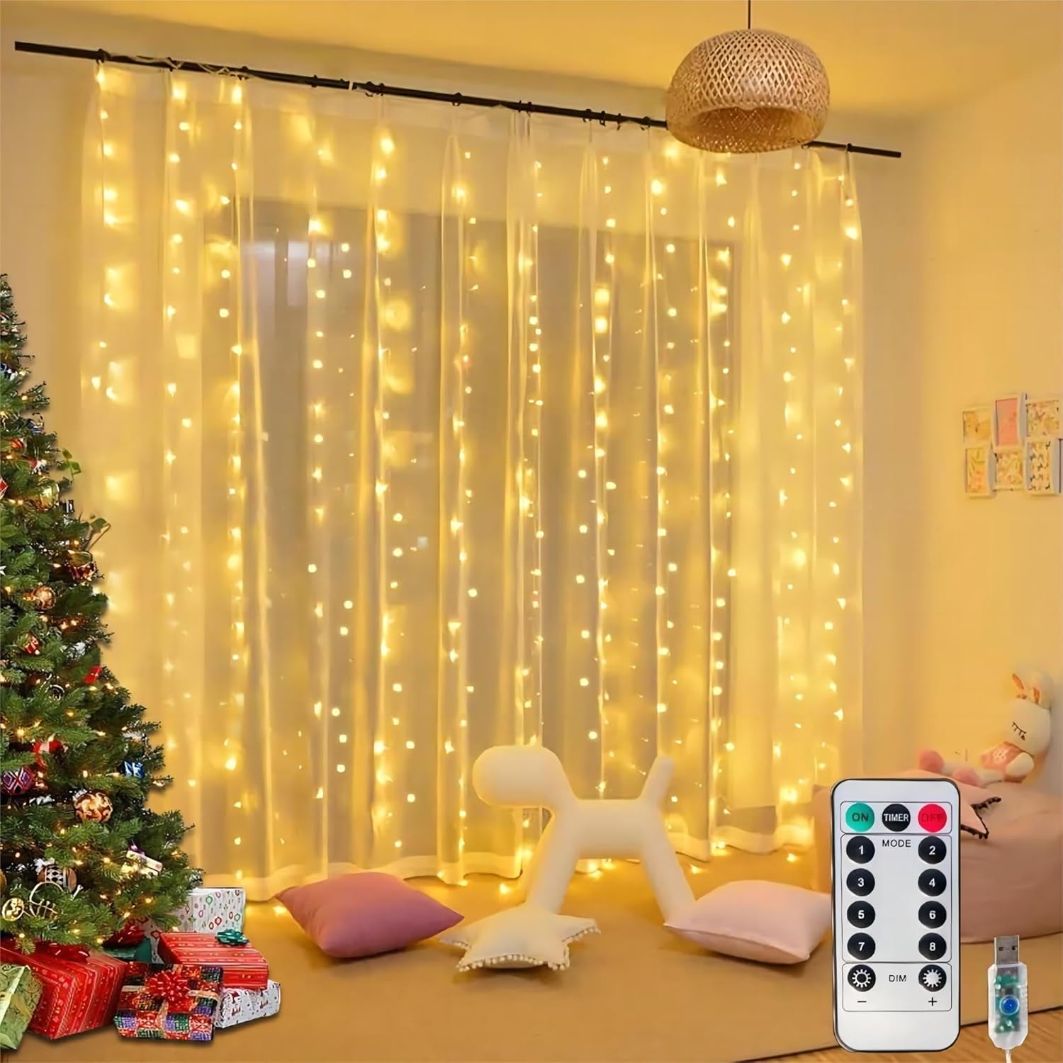 300Led Cuttable Curtain String Lights: Romantic Remote Control