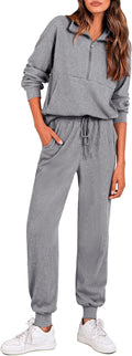 Women's Fall 2 Piece Lounge Set with Half-Zip Top - Ribbed Comfort