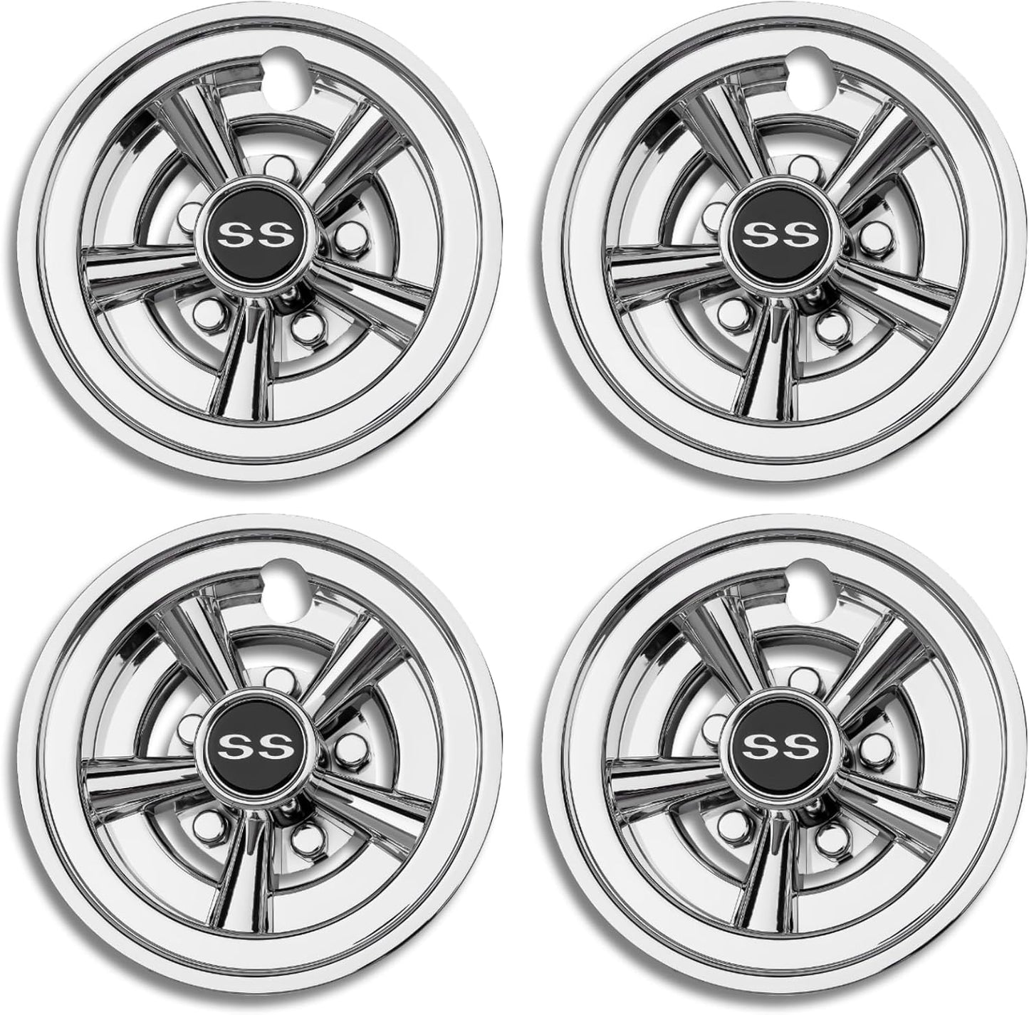 8 Inch Golf Cart Hub Caps - Rust-Proof Chrome Wheel Covers