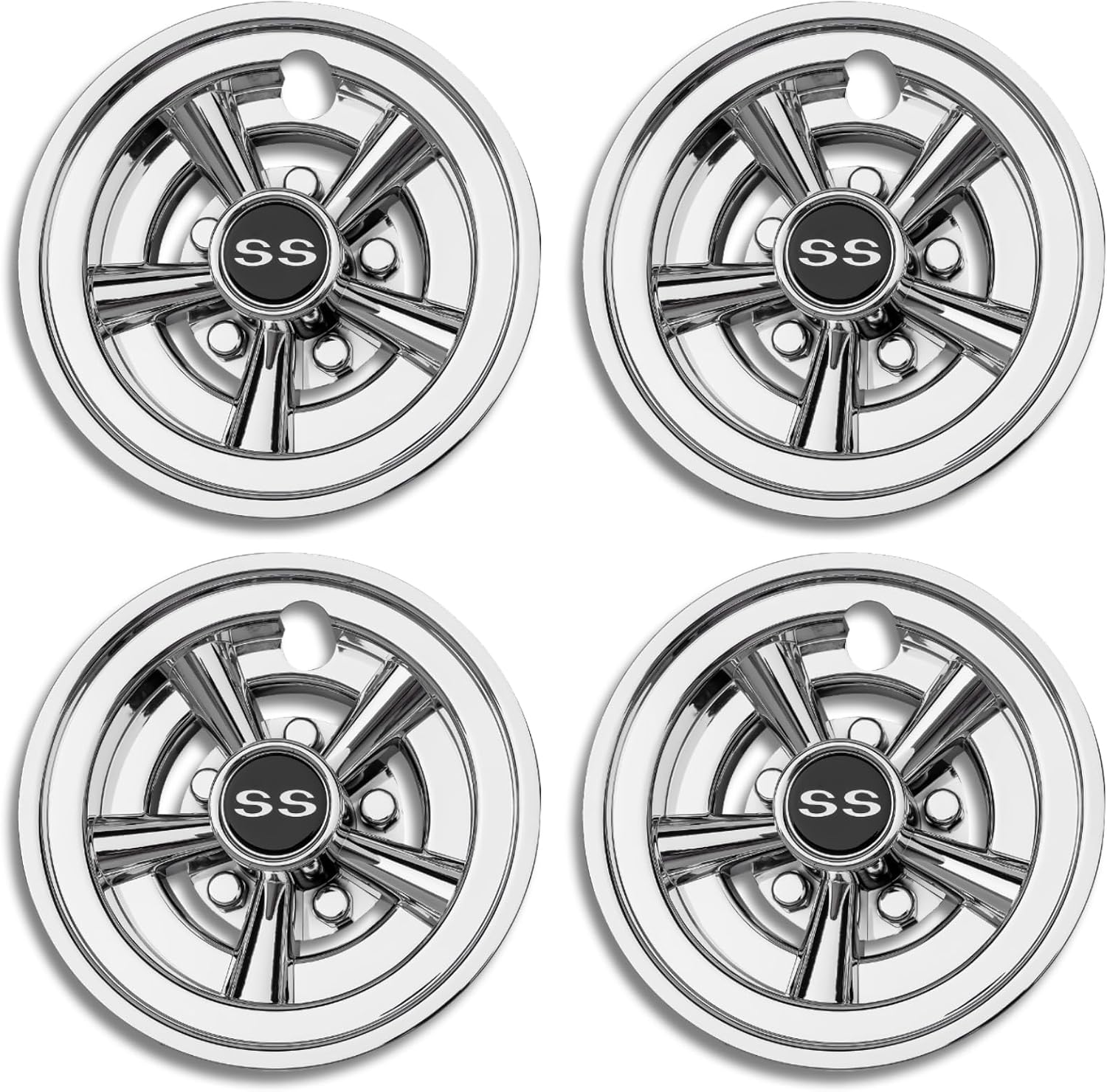 8 Inch Golf Cart Hub Caps - Rust-Proof Chrome Wheel Covers