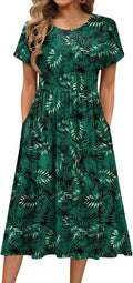 Women's Summer A-Line Midi Dress - Floral Short Sleeve Sundress