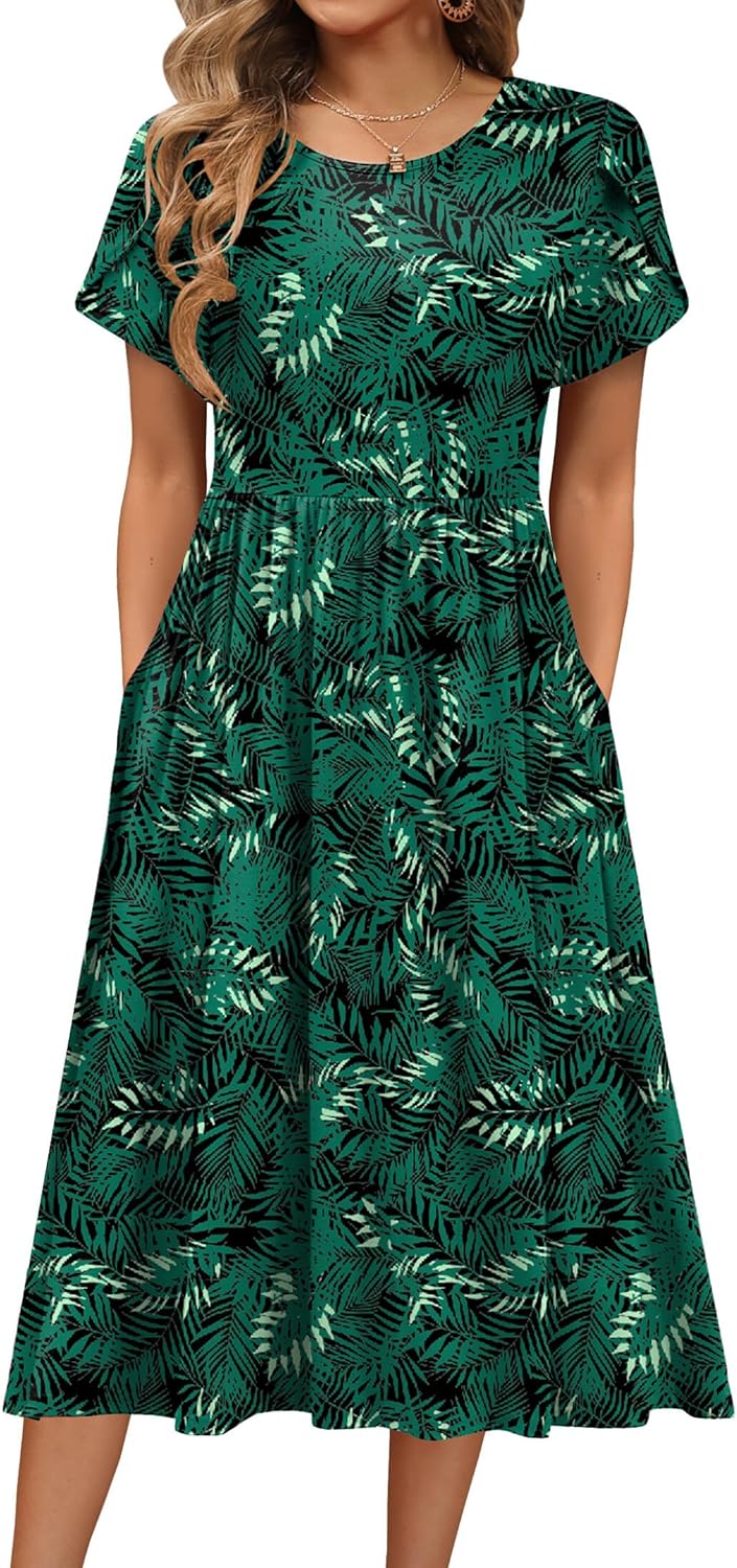 HOTOUCH Women's Summer Short Sleeve A-Line Midi Dress Review