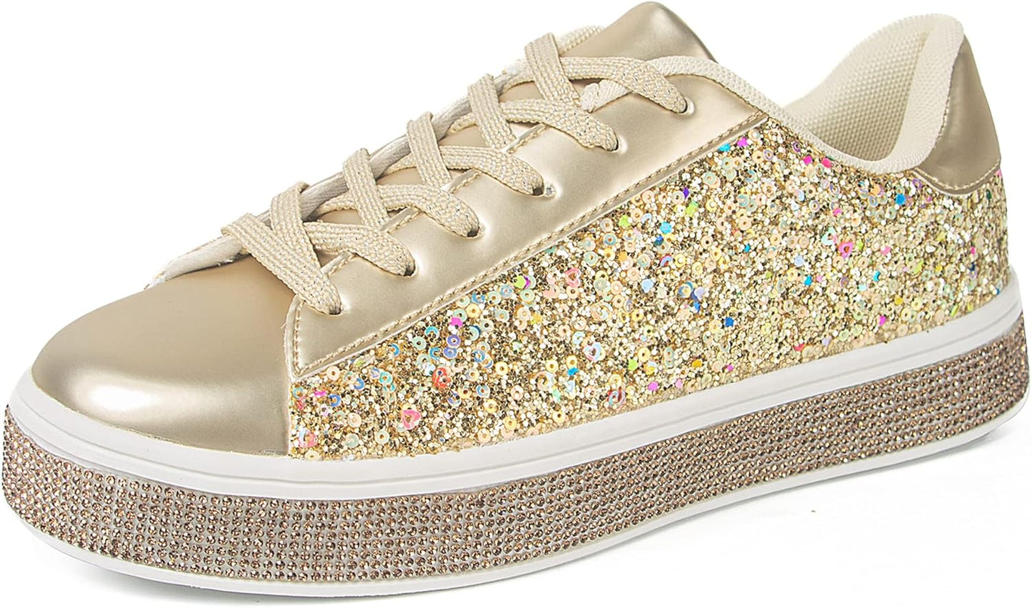 Glitter Tennis Sneakers for Women - Sparkly Rhinestone Shoes
