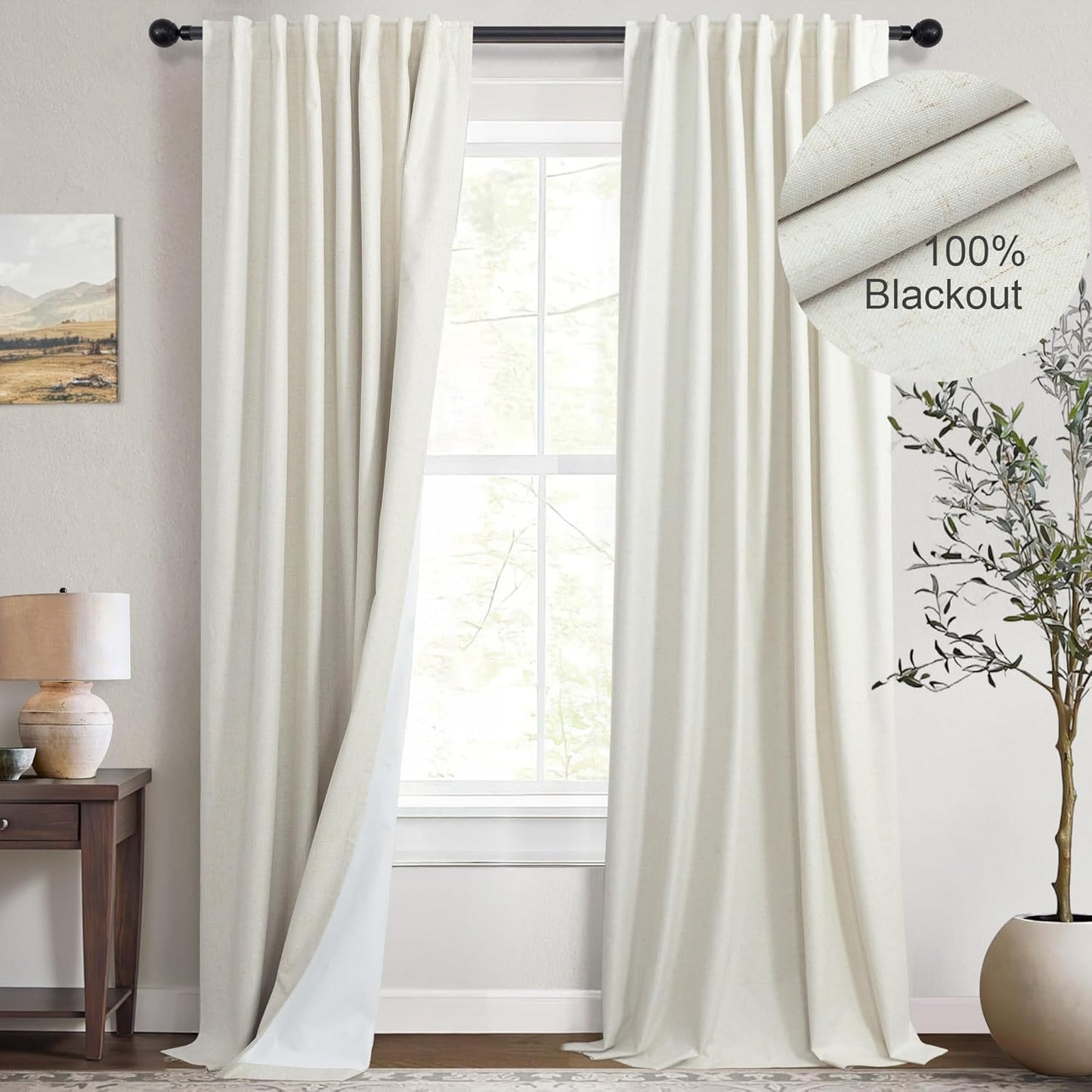 100 Inch Blackout Linen Curtains for Bedroom by DANCURTON