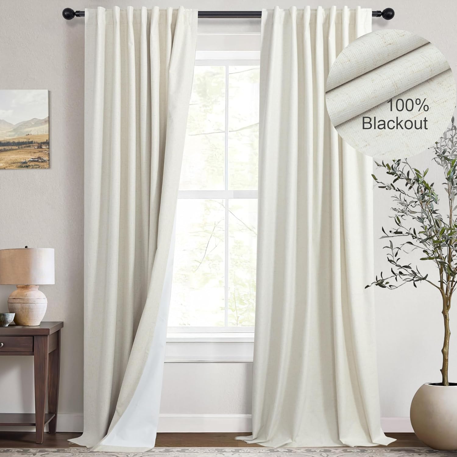 100 Inch Blackout Linen Curtains for Bedroom by DANCURTON