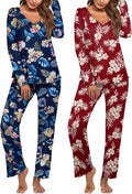 Ekouaer Womens 2 Pack Pajama Set Long Sleeve V Neck - Soft