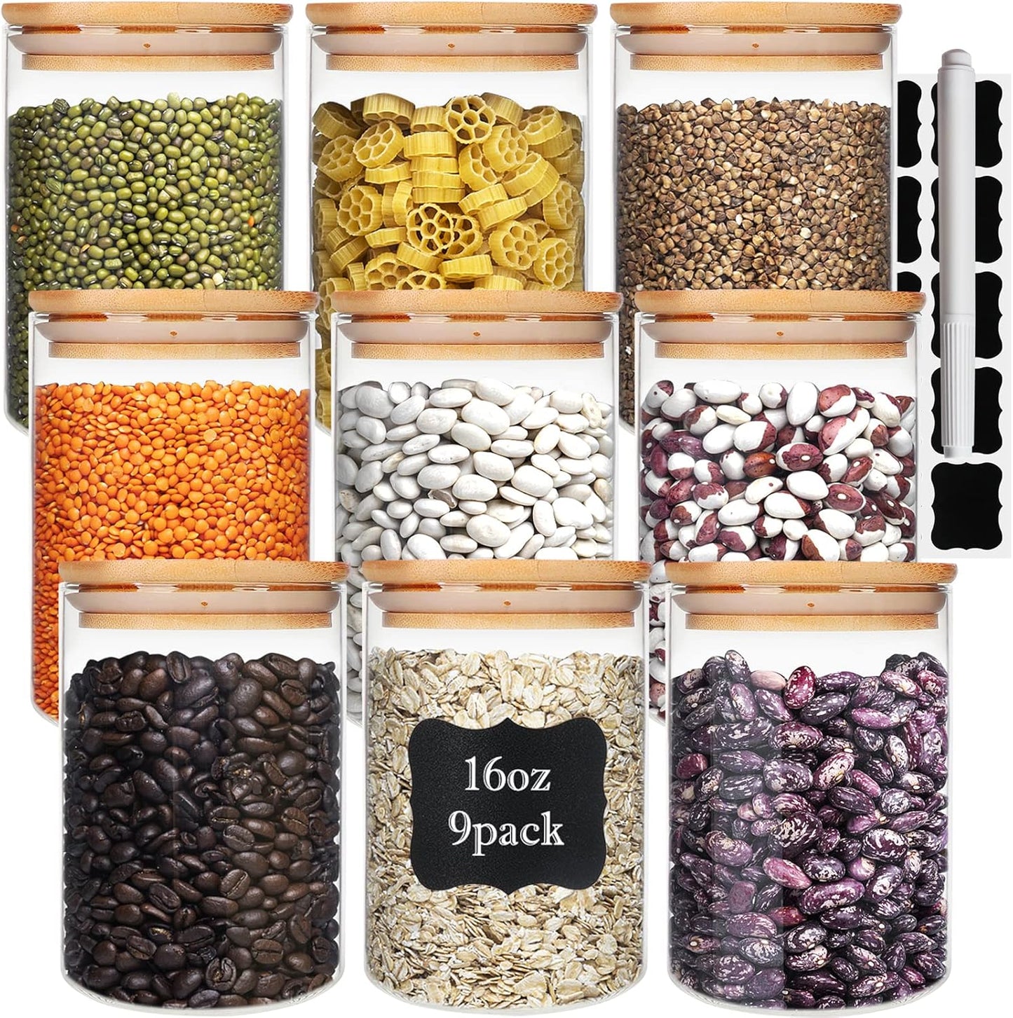 Glass Food Storage Containers with Airtight Bamboo Lid Set