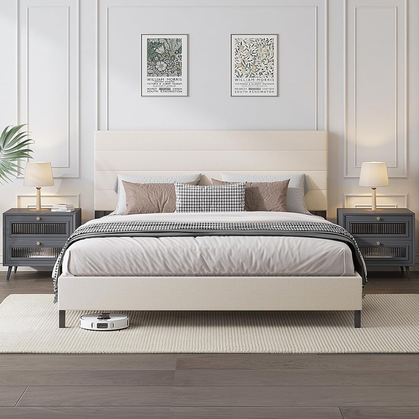 Queen Bed Frame with Adjustable Headboard and Sturdy Support