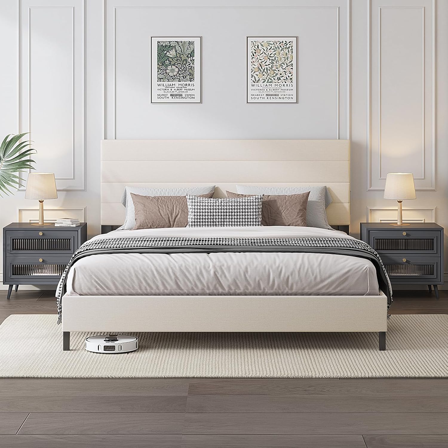 Queen Bed Frame with Adjustable Headboard and Sturdy Support