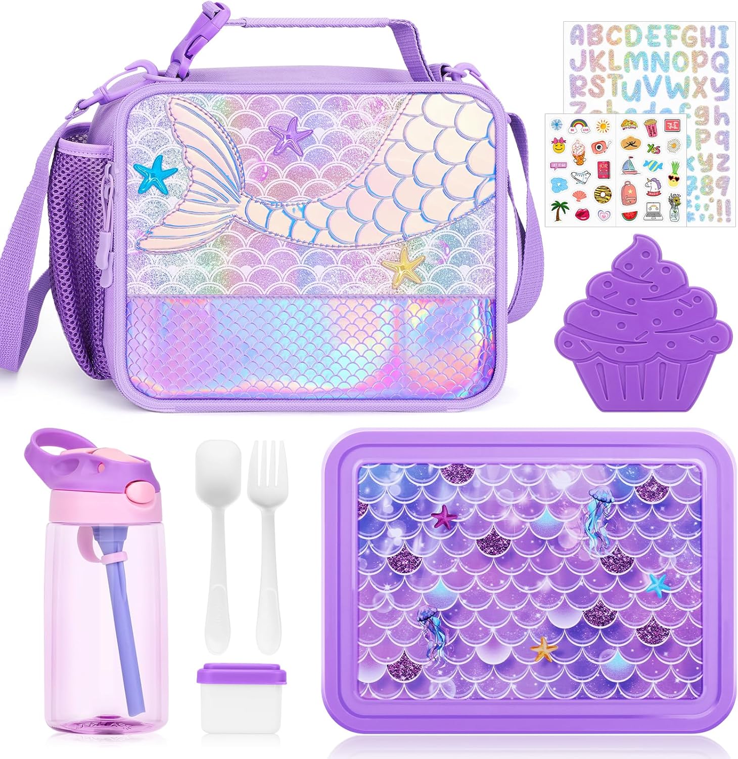 JYPS Mermaid Bento Box Set with Insulated Lunch Bag for Kids